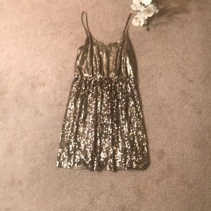 Beige sparkly spaghetti strap dress